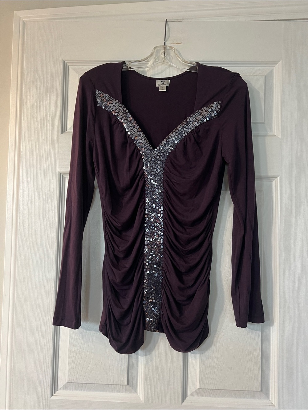Worthington Deep Purple Long-Sleeve Top with Silver Sequin Trim